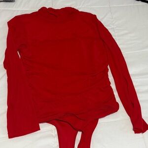 Vibrant Red Mesh top Long Sleeve Bodysuit